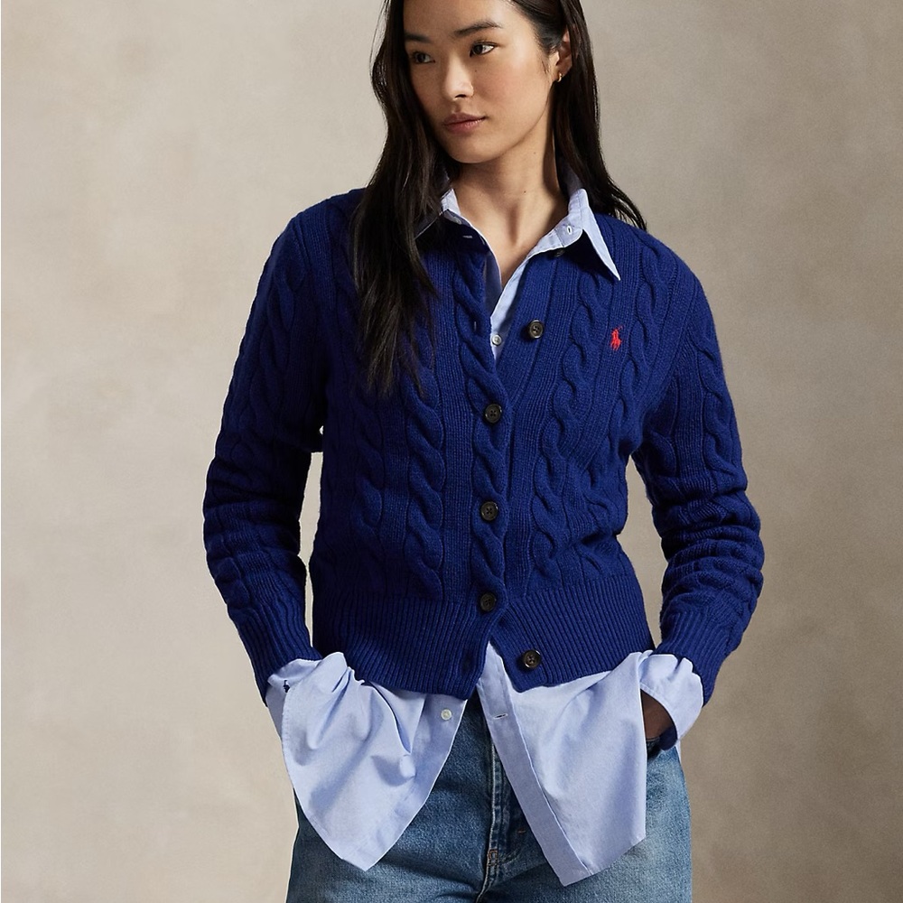 Ralph Lauren Women's Navy Blue Cable Knit Cardigan Sweater